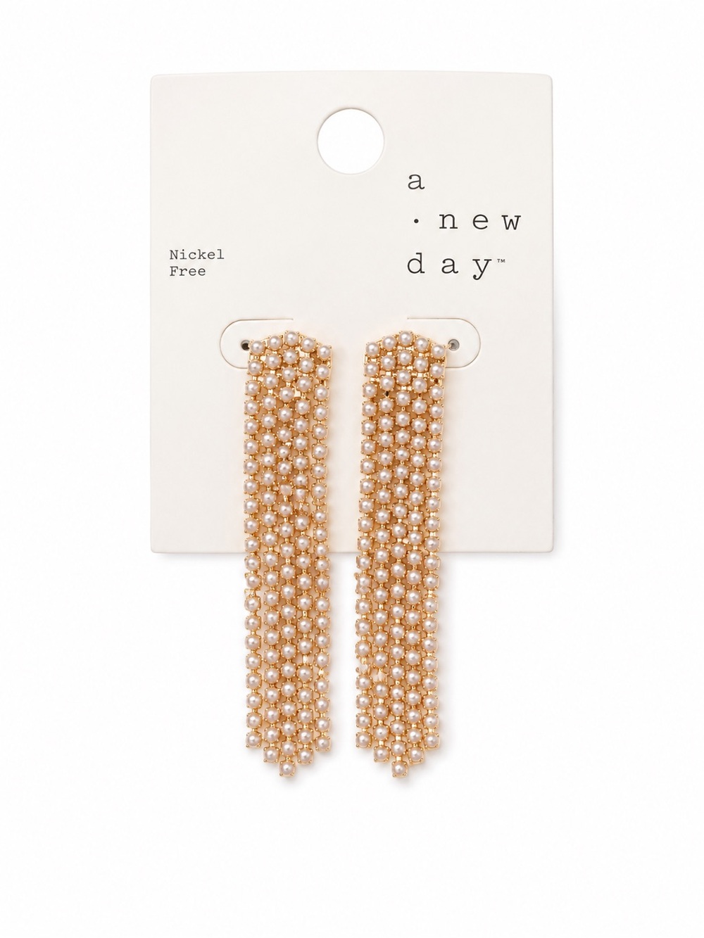 a new day Gold Pearl Beaded Fringe Drop Earrings